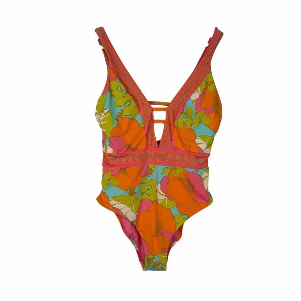 Trina Turk Size 10 Playa De Flor Plunge One Piece Swimsuit